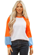Load image into Gallery viewer, Light Grey Color Block Raglan Sleeve Contrast Stitching Loose Fit Top