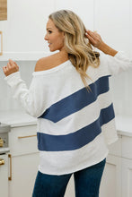 Load image into Gallery viewer, Sail Blue Colorblock Striped Patchwork Raw Seamed Sweatshirt