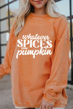 Load image into Gallery viewer, Orange Whatever Spices Your Pumpkin Graphic Corded Pullover Sweatshirt