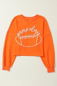 Orange Game Day Lettering Rugby Football Notched Neck Sweatshirt