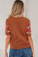 Load image into Gallery viewer, Brown Floral Short Puff Sleeve Sweater