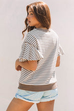Load image into Gallery viewer, Parchment Contrast Detail Striped Ruffle Short Sleeve Top