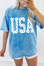 Load image into Gallery viewer, Blue USA Star Print Mineral Washed Cotton Tee