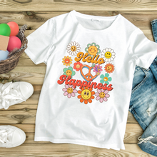 Load image into Gallery viewer, Hello Happiness Floral T-Shirt, Cute Graphic Tee, Unisex Softstyle Shirt, Summer Vibes Apparel, Gift for Friends, Positive Energy Wear