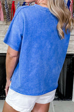 Load image into Gallery viewer, Sky Blue Patriot Star Patched Notched Neck Mineral Washed Tee