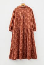 Load image into Gallery viewer, Cinnamon Plus Size Textured 3D Flower Pattern Ruffle Hem 3/4 Sleeve Long Dress