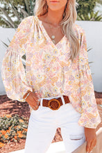 Load image into Gallery viewer, Golden Apricot Floral Print V Neck Long Puff Sleeve Top