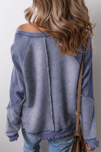 Load image into Gallery viewer, Sail Blue Solid Waffle Knit Patchwork Raglan Sleeve Sweatshirt