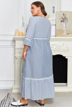 Load image into Gallery viewer, Sky Blue Stripe Crisscross Lace Detail Mixed Striped Patchwork Plus Size Shift Long Dress