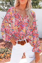 Load image into Gallery viewer, Golden Apricot Floral Print V Neck Long Puff Sleeve Top