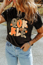 Load image into Gallery viewer, Black GOBBLE Leopard Letter Print Turkey Bow Graphic T Shirt