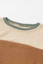 Load image into Gallery viewer, Green Stripe Textured Color Block Bubble Sleeve Baggy Top