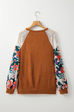 Load image into Gallery viewer, Cinnamon Floral Patchwork Long Sleeve Ribbed Blouse