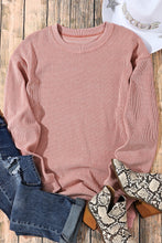 Load image into Gallery viewer, Pink Solid Ribbed Knit Round Neck Pullover Sweatshirt