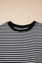 Load image into Gallery viewer, Red Stripe Ribbed Trim Drop Shoulder Long Sleeve Oversize Top