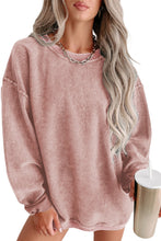 Load image into Gallery viewer, Pink Solid Ribbed Knit Round Neck Pullover Sweatshirt