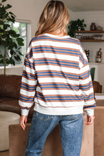 Load image into Gallery viewer, Brown Stripe Crew Neck Drop Shoulder Pullover Sweatshirt
