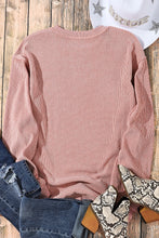 Load image into Gallery viewer, Pink Solid Ribbed Knit Round Neck Pullover Sweatshirt