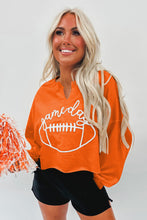 Load image into Gallery viewer, Orange Game Day Lettering Rugby Football Notched Neck Sweatshirt