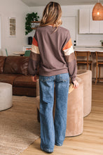 Load image into Gallery viewer, Dark Khaki Color Block Drop Shoulder Pullover Casual Sweatshirt