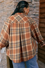 Load image into Gallery viewer, Brown Plaid Print Flap Pocket Buttoned Plus Size Shacket