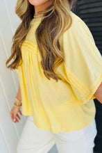 Load image into Gallery viewer, Mist Blue Tie Half Sleeve Pleated Detail Babydoll Blouse