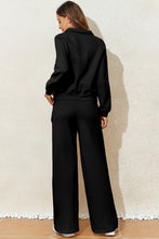 Load image into Gallery viewer, Black Solid Collared Sweatshirt and High Waist Pants Active Set