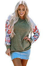 Load image into Gallery viewer, Laurel Green Floral Patchwork Long Sleeve Ribbed Blouse