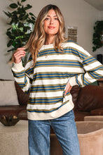 Load image into Gallery viewer, Brown Stripe Crew Neck Drop Shoulder Pullover Sweatshirt