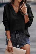Load image into Gallery viewer, V Neck Ribbed Drop Shoulder Hooded Sweater
