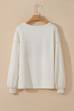 Load image into Gallery viewer, White Corded Exposed Seam Knit Patchwork Drop Sleeve Top