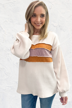 Load image into Gallery viewer, White Corded Exposed Seam Knit Patchwork Drop Sleeve Top