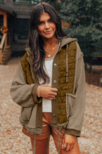 Load image into Gallery viewer, Jungle Green Quilted Textured Patchwork Loose Fit Hooded Jacket
