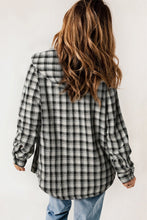 Load image into Gallery viewer, Black Plaid Pattern Sherpa Lined Hooded Shacket