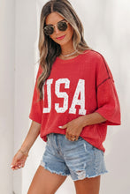 Load image into Gallery viewer, Beau Blue USA Graphic Half Sleeve Loose Ribbed Top
