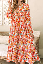 Load image into Gallery viewer, Multicolor Boho Floral Collared Long Sleeve Ruffled Dress