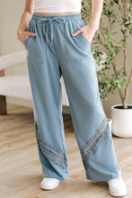 Load image into Gallery viewer, Dusk Blue Lace Crochet Patched Lace-up High Waist Wide Leg Pants