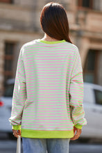 Load image into Gallery viewer, Blue Stripe Contrast Ribbed Trim Crossed Stitch Drop Shoulder Sweatshirt