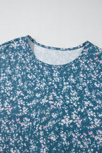 Load image into Gallery viewer, Orange Floral Color Block Ruffled Hem Round Neck Blouse