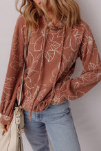 Load image into Gallery viewer, Brown Floral Twisted Rib Drawstring Kangaroo Pocket Hoodie