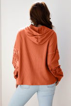 Load image into Gallery viewer, Gray Waffle Printed Patchwork Drawstring Hooded Long Sleeve Top