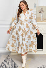 Load image into Gallery viewer, Khaki Patterned Ruffled Sleeve Half Placket Tiered A-line Plus Size Long Dress