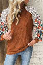 Load image into Gallery viewer, Cinnamon Floral Patchwork Long Sleeve Ribbed Blouse