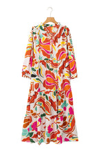 Load image into Gallery viewer, Orange Floral Print Split V Neck Tiered Maxi Dress