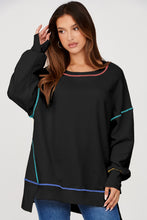 Load image into Gallery viewer, Black Contrast Stitching Split Baggy Sweatshirt