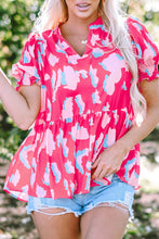 Load image into Gallery viewer, Rose Floral Print Puff Sleeve V Neck Blouse