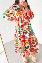 Load image into Gallery viewer, Orange Floral Print Split V Neck Tiered Maxi Dress