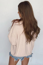 Load image into Gallery viewer, Beige Raw Edge Flower Patch Drop Shoulder Casual Top