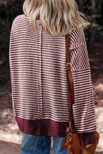 Load image into Gallery viewer, Red Stripe Ribbed Trim Drop Shoulder Long Sleeve Oversize Top