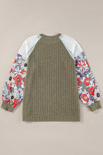 Load image into Gallery viewer, Vineyard Green Plus Size Textured Floral Patchwork Raglan Sleeve Blouse